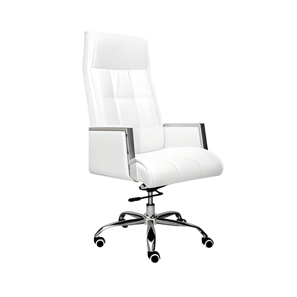 Square White Leather Manager Chair - كرسي مدير جلد