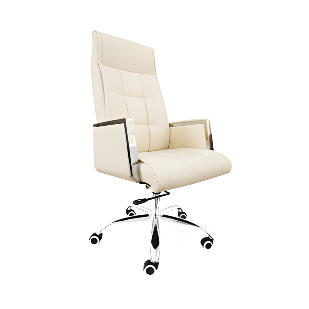 Square Beige Leather Manager Chair - كرسي مدير جلد